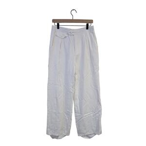 Crescent Jules Wide Leg Trousers Pleated Minimalist Linen Rayon Blend‎ White L